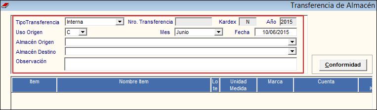 Transferencia Contable: Realiza el procedimiento de transferir la cuenta contable del Ítem o Ítems seleccionados, a otra Cuenta Contable.