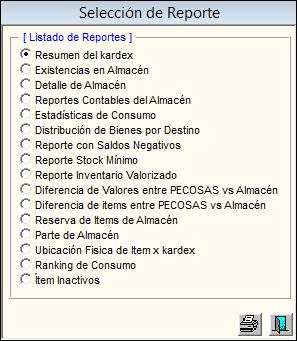 REPORTES Para visualizar los reportes del Kardex, dar clic en el ícono Imprimir herramientas, mostrándose las siguientes opciones: de la barra de Resumen del Kardex: Esta opción permite obtener el