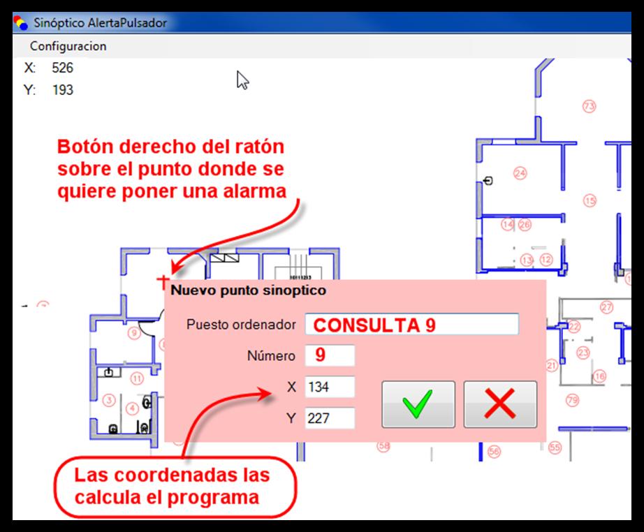 En el ejemplo anterior, se está configurando la ubicación de la alarma para la CONSULTA 9.