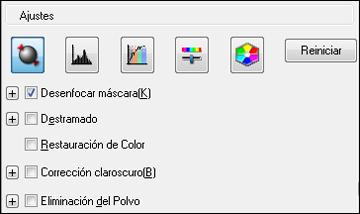 Nota: Es posible que no todos los ajustes estén disponibles, dependiendo del ajuste Tipo Imagen seleccionado. Haga clic en el icono Haga clic en el icono + (Windows) o ajuste.