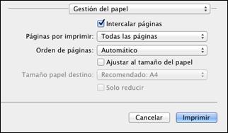 Para imprimir sólo las páginas seleccionadas en un documento de múltiples páginas, seleccione una opción en el menú desplegable Páginas por imprimir.