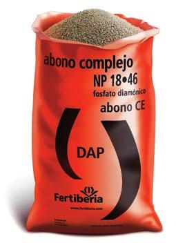 Fertilizantes Complejos Fosfatos Amónicos abono complejo NP 18-46 (DAP) El nitrógeno que aporta el DAP está en su idad en forma con lo que interacciona muy positivamente con el fósforo, facilitando