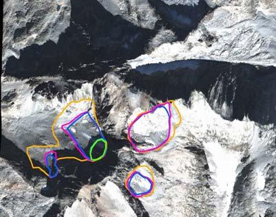 OBSERVACIONES GLACIOLÓGICAS Sólo se obtuvieron imágenes satélite de aquellos aparatos glaciares en los que todavía existen glaciares activos.