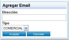 Datos de la dirección de correo electrónico: de existir, el sistema listará direcciones y el tipos de e-mails informados. 3.13.2.