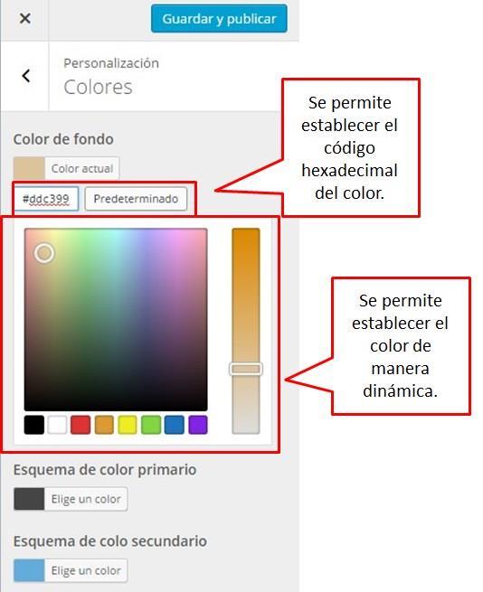 Al escoger un color se muestra una paleta de colores, donde podrá