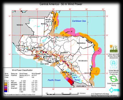 Energía eólica 28,500 MW Nicaragua con 38,065 MW y