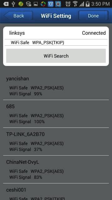 9. Configuración avanzada 9.1. Configuración WiFi Haga clic sobre WiFi setting para poder buscar las redes WiFi disponibles cercanas a su cámara.