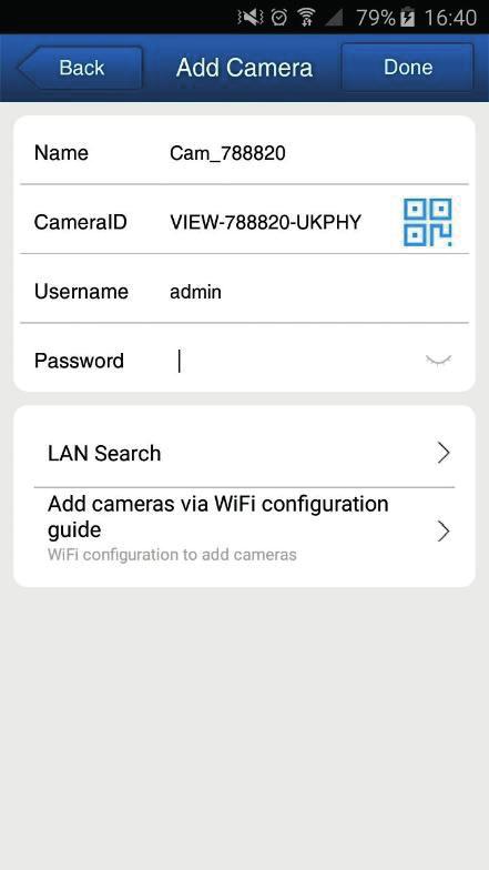 4. La aplicación detecta la cámara, se puede ver el nombre e ID de la cámara. 5.