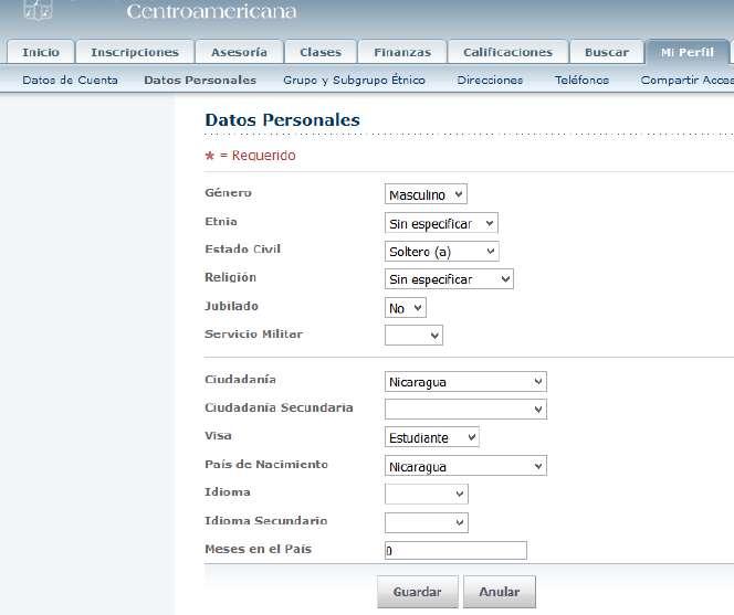 seleccione Datos Personales en el menú Mi Perfil.
