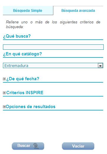 Infraestructura de Dats Espaciales de España GTIDEE Manual de usuari del catálg de dats y servicis 2013-10-01 Página 8 de 13 b) Búsqueda avanzada Para acceder a este asistente de búsqueda hay que