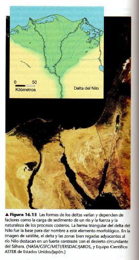 Formas de los deltas: Muchos de los grandes ríos del mundo han creado deltas Delta del río Nilo: