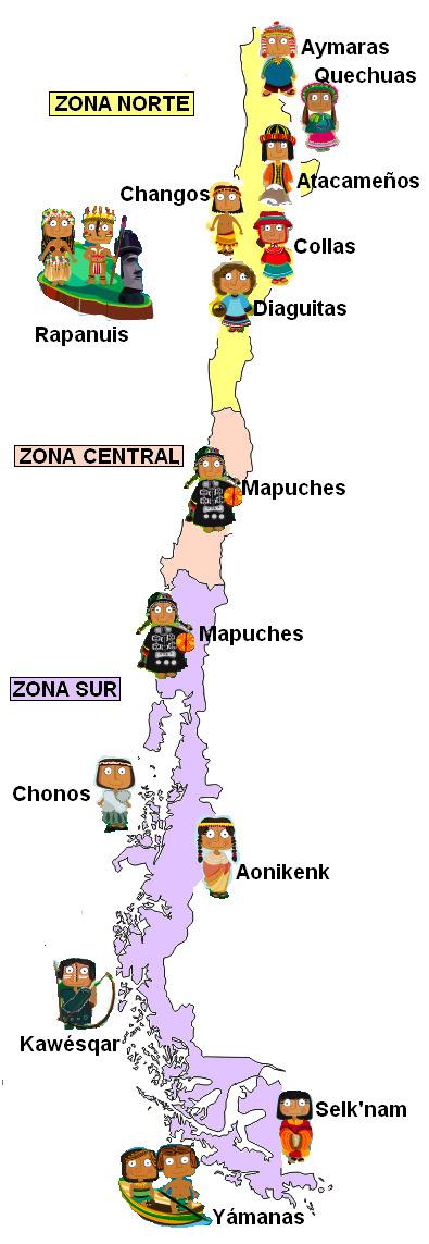 Los pueblos originarios habitaban todas las zonas del actual territorio de Chile. 2. Observa el mapa.