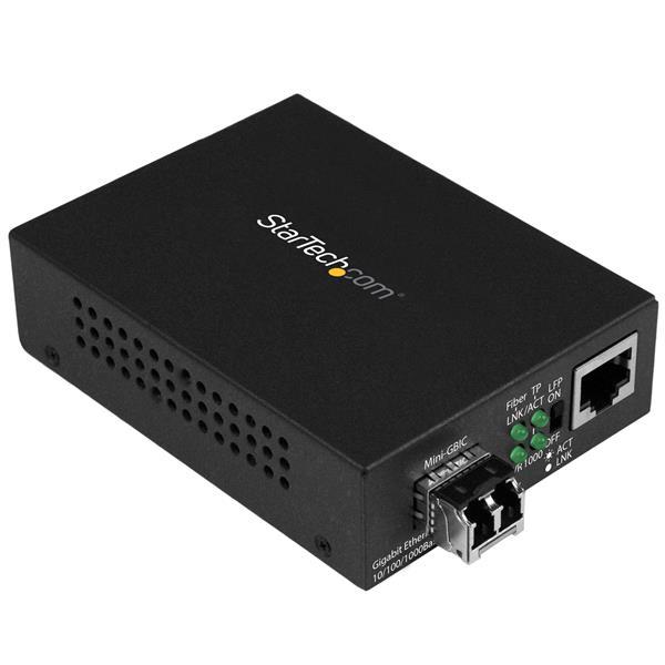 Convertidor Compacto de Medios Ethernet Gigabit a Fibra Multimodo LC - 550m Product ID: MCM1110MMLC Este convertidor de medios a fibra óptica ofrece un método fácil y económico de ampliar su red a