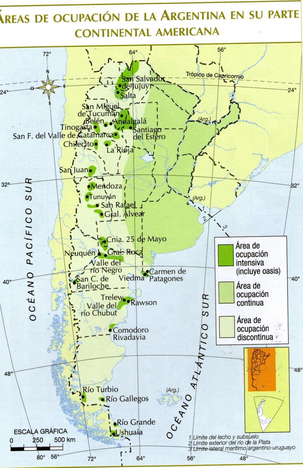 2. ÁREA DE OCUPACIÓN DISCONTINUA Se localiza en el oeste y sur de la Republica Argentina.
