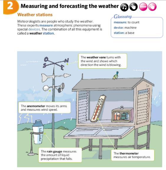 La medición y la predicción del tiempo atmosférico Las estaciones meteorológicas: Los meteorólogos son personas que estudian el tiempo.