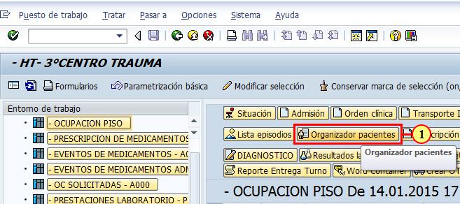 1.4.18. - HT- 3 CENTRO TRAUMA (1) Haga clic en Organizador pacientes.