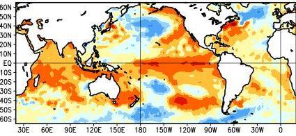 Anomalía observada y pronosticada de la temperatura del mar en el Océano Pacífico Ecuatorial en la región NIÑO 3.