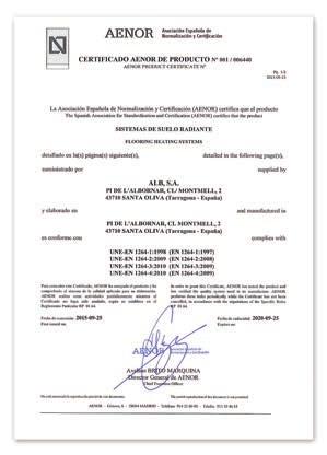 Certificado de garantía ALB Certificado del sistema DIFUTEC Certificado del sistema termoformado ALB
