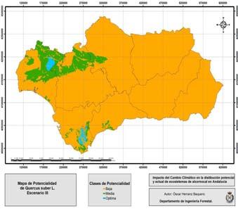 de distribución de los principales ecosistemas forestales andaluces, y el posible impacto del cambio climático