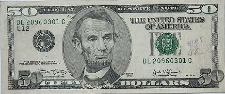 Así, el personaje de $ es WASHINGTON, el de $ 0 es HAMILTON, el de $5 es LINCOLN y el del billete de $ 50 es GRANT, además de verificar en el caso de