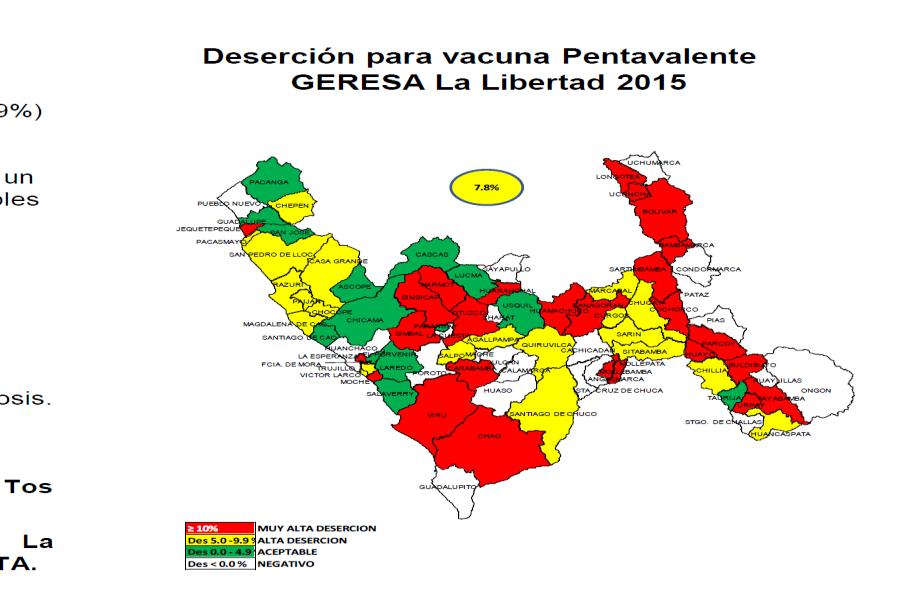 ANÁLISIS DE SITUACIÓN DE SALUD LA LIBERTAD 2015 Mapa Nº 16 Deserción para Vacuna PENTA La Libertad 2015 Fuente: EPI GERESA-LL d) Cobertura de control prenatal La Libertad al 2015 obtuvo un 74% de
