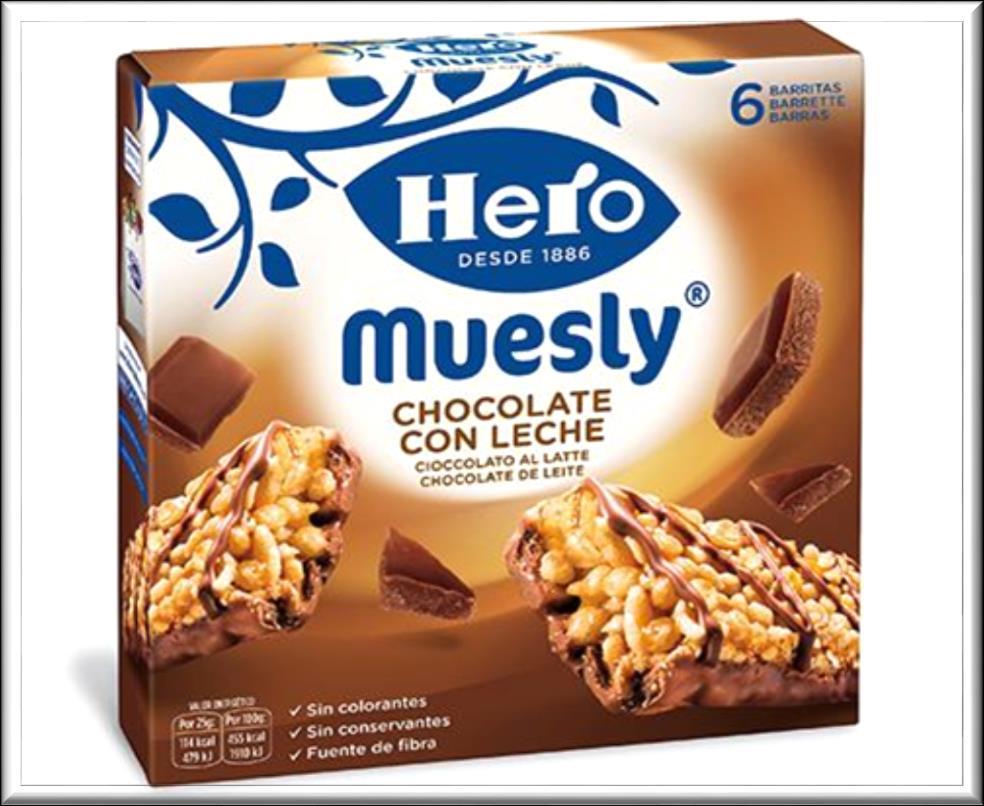 Barritas Hero Muesly Descripción La energía más natural de los cereales Disfruta del placer del chocolate y los cereales en una barrita con más sabor que nunca gracias a una exquisita capa superior