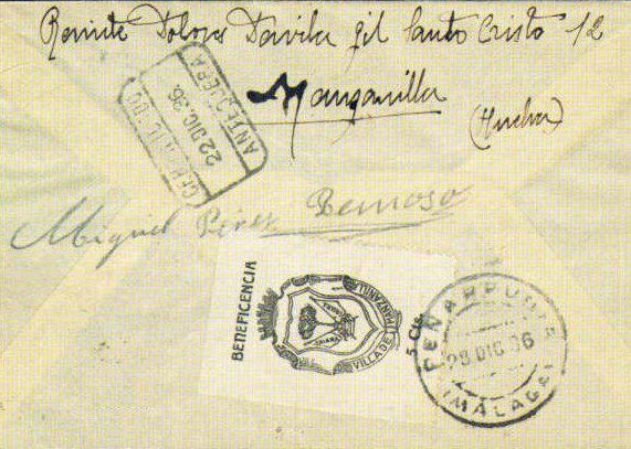 HISTORIA POSTAL DE LA PROVINCIA DE HUELVA DURANTE LA GUERRA CIVIL Manzanilla Ocupada por las fuerzas sublevadas el 27 de julio de 1936 Población en 1930: 3.240 Extensión en 1936: 3.913 hectáreas.