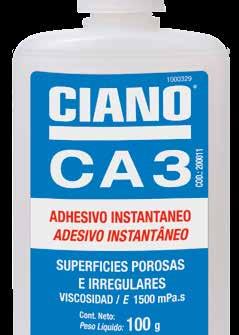 Los cianoacrilatos CIANO son adhesivos que en pocos segundos unen fuertemente una gran variedad de materiales. Son monocomponentes, curan por acción de la humedad ambiente.
