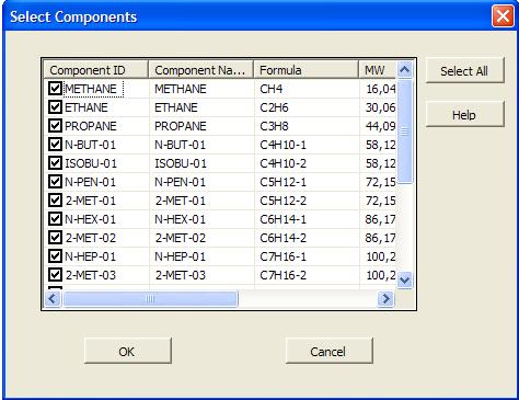 Figura 6. Selección de Componentes, propiedades, método y unidades en Excel Caso 1. Separador Flash Adiabático e isobárico.