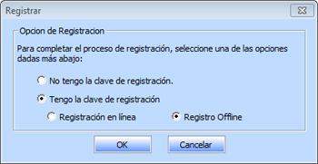 2. Aparecerá un cuadro de diálogo para el registro online. 3. Escriba la Clave de Registro (recibida a través de correo electrónico después de comprar el producto) en el campo de Clave de Registro.