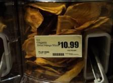 Mango biche seco. Empaque de plástico transparente. Otros sabores: mango maduro. Nombre: Dried Pineapple Rings Precio: $4.99 Peso: 8 oz.
