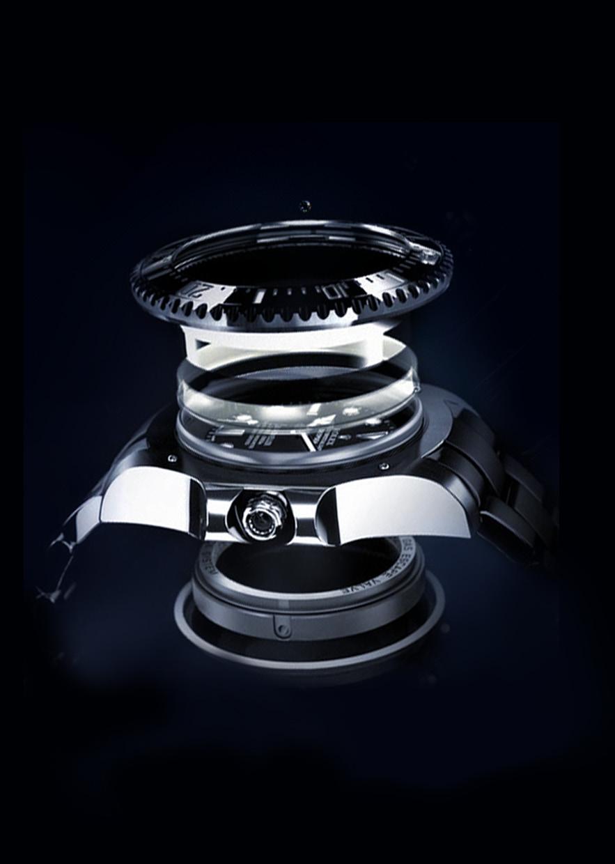 Las funciones del Rolex Deepsea el sistema ringlock El Ringlock System, una exclusiva innovación técnica, permite que el cristal de la caja del Rolex Deepsea soporte una presión equivalente al