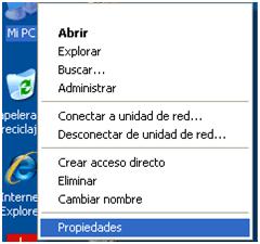 Del menú contextual seleccionar "Propiedades": o Opción 2: Si el sistema operativo es anterior a Windows XP o es un Windows XP en modo clásico ir al