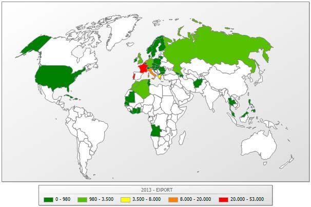 Elaboración: SG de Productos Ganaderos. Fuente: DATACOMEX. Importaciones de carne de vacuno En el año 2013, el total de las importaciones de otros EEMM y de terceros países, alcanzó 105.
