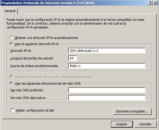 b. Haga clic en el botón de opción Usar la siguiente dirección IPv6.
