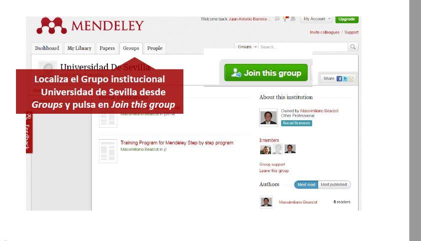 Mendeley Institucional Localizas Y con Join this groups dices que te quieres