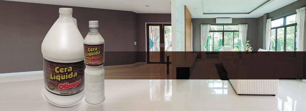 CERA LÍQUIDA ALMENDRA OLIMPO Es un antideslizante que a su vez proporciona brillo y protege todo tipo de pisos. El uso frecuente hace que los pisos queden brillantes.