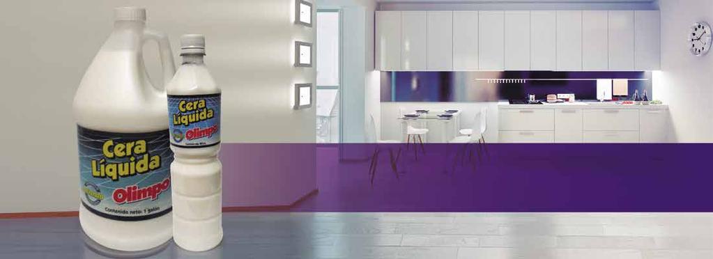 CERA LÍQUIDA LAVANDA OLIMPO Es un antideslizante que a su vez proporciona brillo y protege todo tipo de pisos. El uso frecuente hace que los pisos queden brillantes, con un relajante aroma a lavanda.