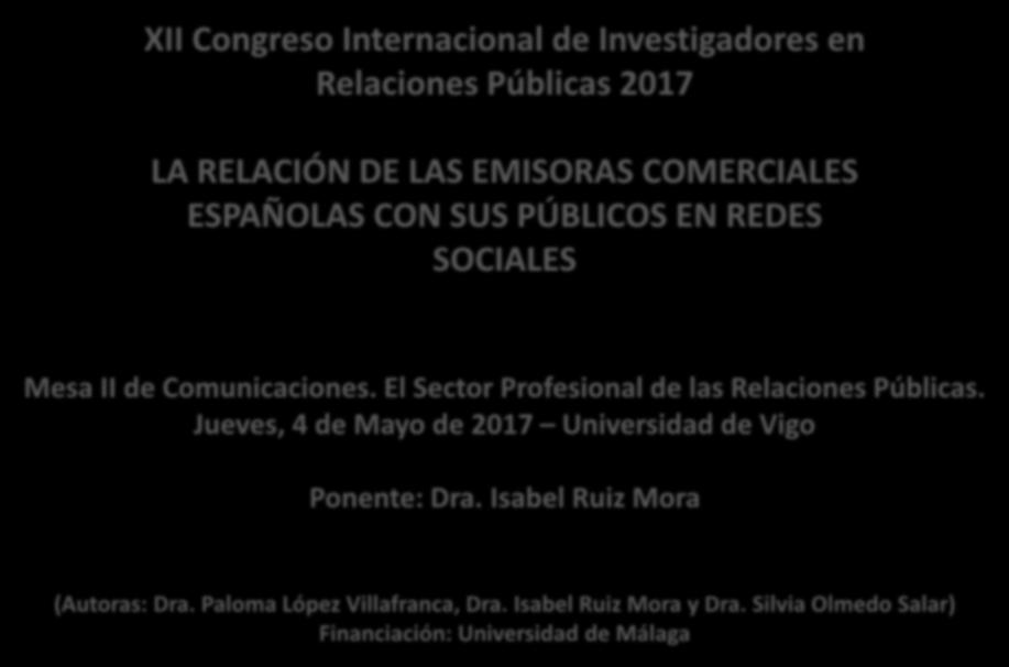 Isabel Ruiz Mora (Autoras: Dra. Paloma López Villafranca, Dra Isabel Ruiz Mora y Dra.