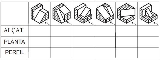 Q ÜESTIONS: 1- Indica en la taula següent els nombres de les vistes corresponents a les peces, recorda que la vista de l alçat s obté mirant la peça en la direcció de la