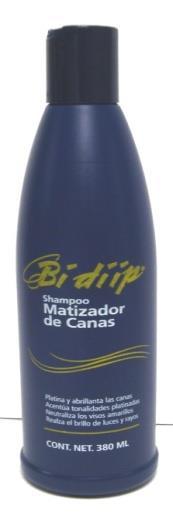Shampoo matizador de canas Bi diip, con su formula especializada para matizar y eliminar gradualmente el viso amarillento de las canas o cabellos dorados, proporciona una tonalidad platinada que da