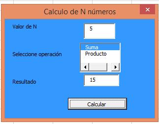 En la siguiente imagen se muestra un resultado de la ejecución del formulario: Importante Ten en cuenta que para calcular el producto de los N primeros números naturales, solo se puede considerar el