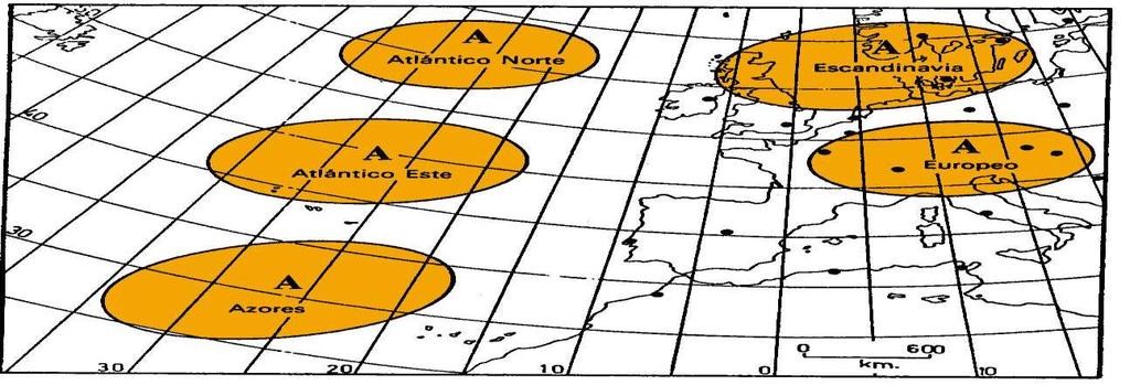 Principales ANTICICLONES que afectan a la Península: El anticiclón de las Azores: En verano se desplaza hacia el norte y en invierno hacia el