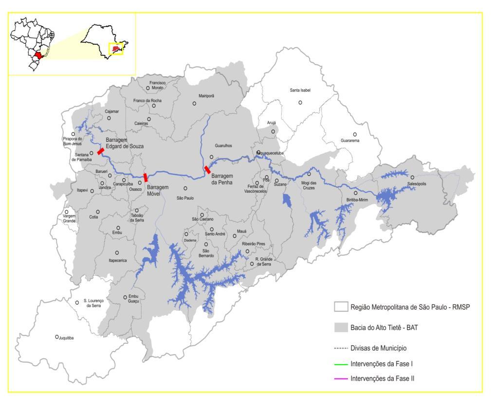 Macrodrenaje del Río Baquirivú Guacú y Presas Duas Pontes y Pedreira en San Pablo: atiende inundaciones y sequías Escala: