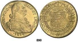 890 1814. Santa Fe de Nuevo Reino. JF. 8 escudos. (Cal. 103). Golpecito en canto. MBC+. Est. 1.200.