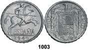 1003 1940. 10 céntimos. (Cal. 127). PLVS. Escasa. EBC. Est. 50.................... 30, 1004 1941. 10 céntimos. (Cal. 129). PLVS. Insignificantes manchitas.