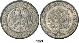 MONEDAS EXTRANJERAS 1023 ALEMANIA. 1931. G (Karlsruhe). 5 reichsmark. (Kr. 56). Escasa. EBC-. Est. 200...... 110, 1024 1641.