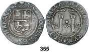 ......... 450, 358 s/d. Toledo. 1 escudo. (Cal. 62). Escudo entre T -. Leves rayitas. Rara. MBC. Est. 1.200............................................... 800, FELIPE II (1556-1598) 359 1596.