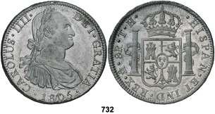 732 1805. México. TH. 8 reales. (Cal. 703). Pleno brillo original.
