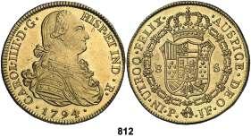 Est. 2.000......... 1.200, 812 1794. Popayán. JF. 8 escudos. (Cal. 72). Bella.